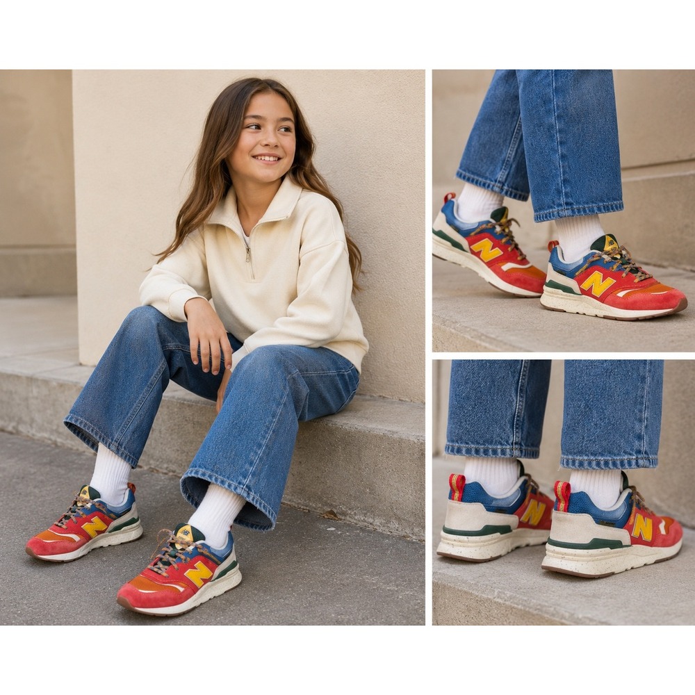 New Balance 997H Cordura Kids Sneakers Red Blue Yellow Size 4.5Y GR997HCZ